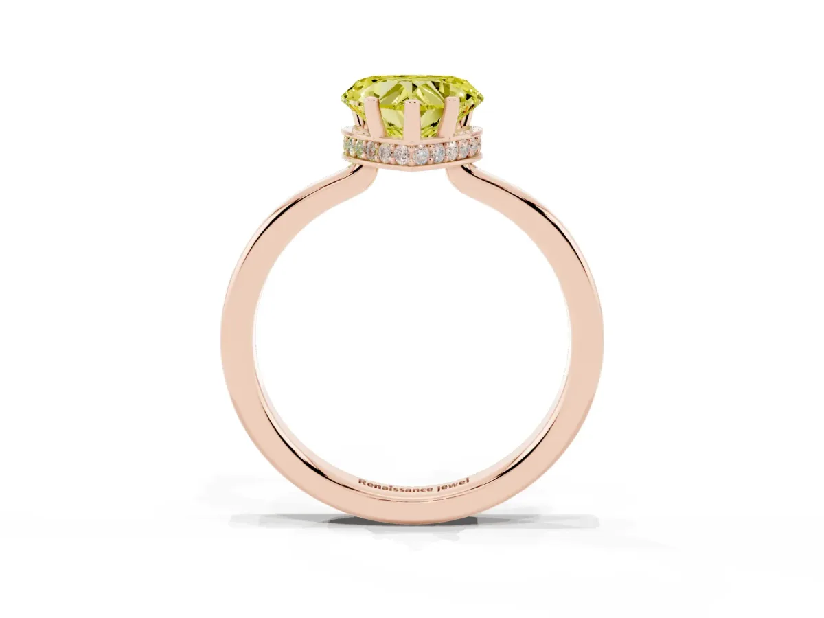 Fancy Yellow Heart Cut Cut Solitaire Engagement Ring with Four-Prong Setting on a Classic Band Rose gold