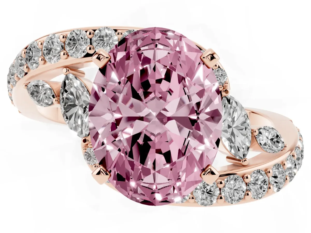 Fancy Pink Oval Cut Solitaire with Pavé Twist Band and Four-Prong Setting Rose gold
