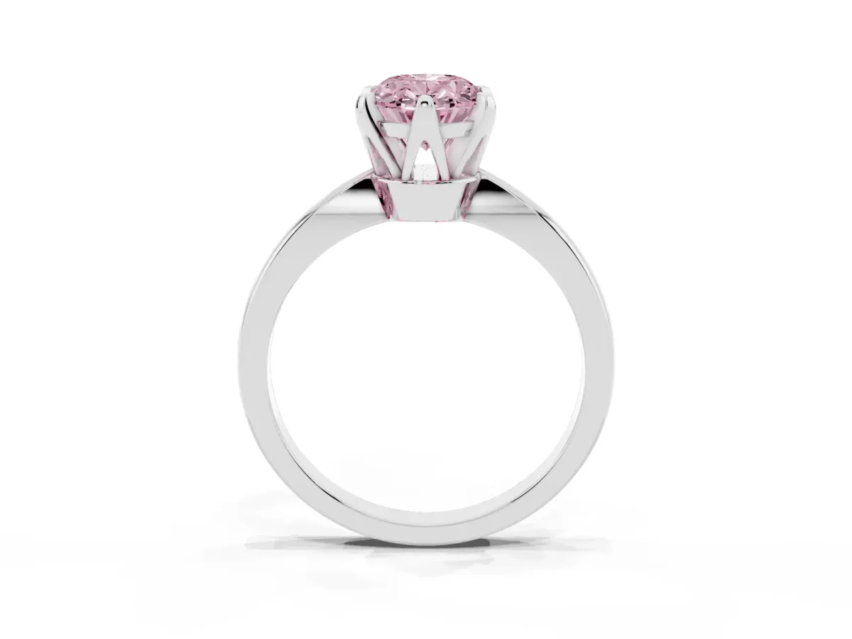 Fancy Pink Oval Cut Solitaire Engagement Ring with Six-Prong Setting and Tapered Band Silver
