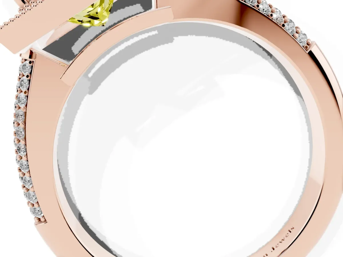 Fancy Yellow Princess Cut Cut Halo Diamond Pave Band with Four-Prong Setting Rose gold