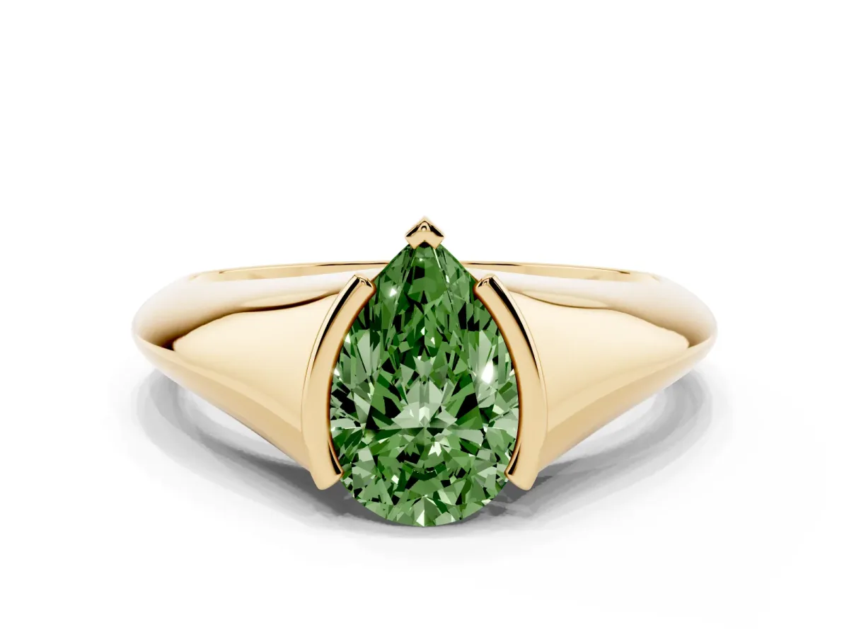 Fancy Green Pear Cut Solitaire Tension Set Diamond Ring Yellow gold