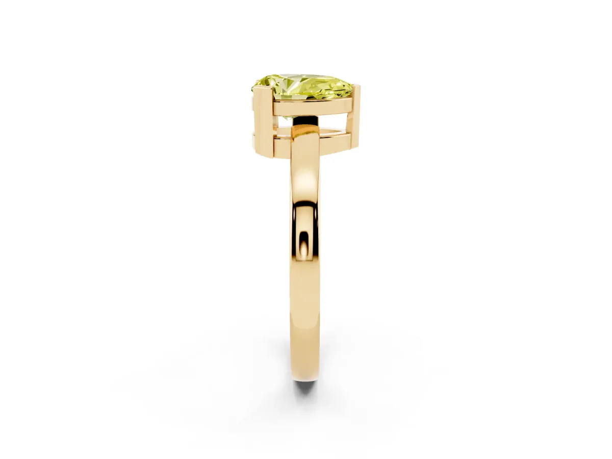 Fancy Yellow Pear Cut Cut Solitaire Ring with Four-Prong Setting and Classic Band Yellow gold