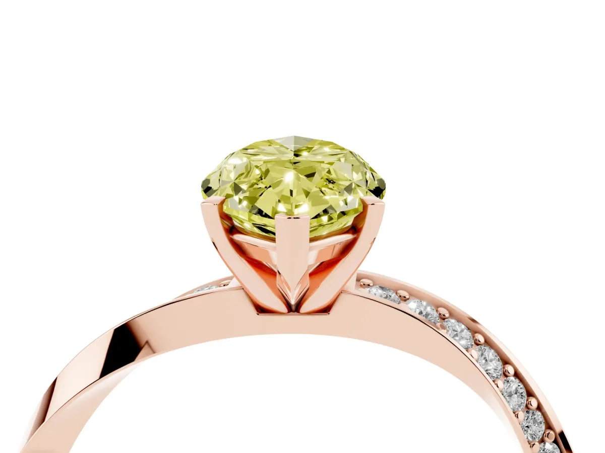 Fancy Yellow Marquise Cut Diamond Engagement Ring with Side Stone Accents and Four-Prong Setting Rose gold