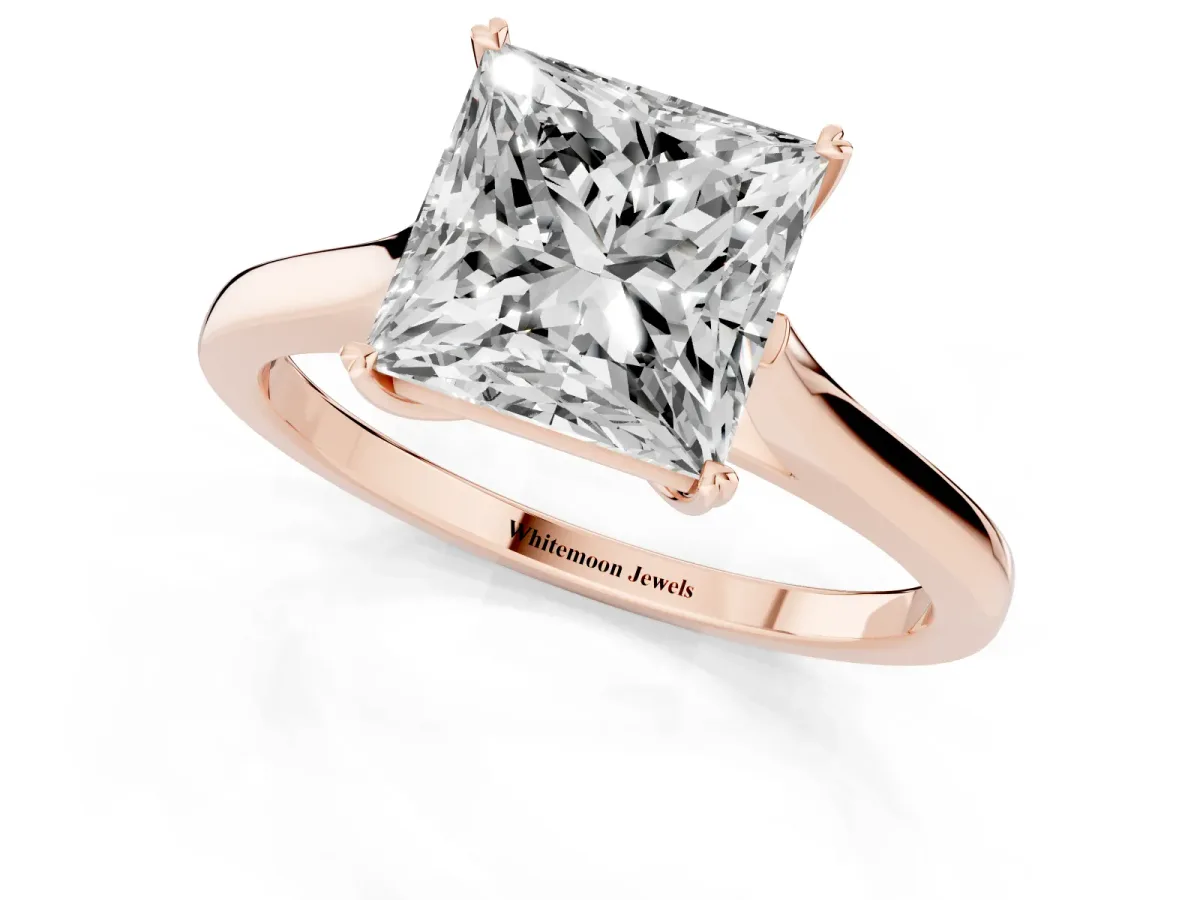 Princess Cut Solitaire Heart Prong Engagement Ring with Tapered Band Rose gold