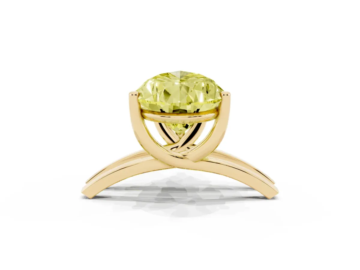 Fancy Yellow Pear Cut Cut Diamond Solitaire Engagement Ring with Tapered Plain Band and Four-Prong Setting Yellow gold