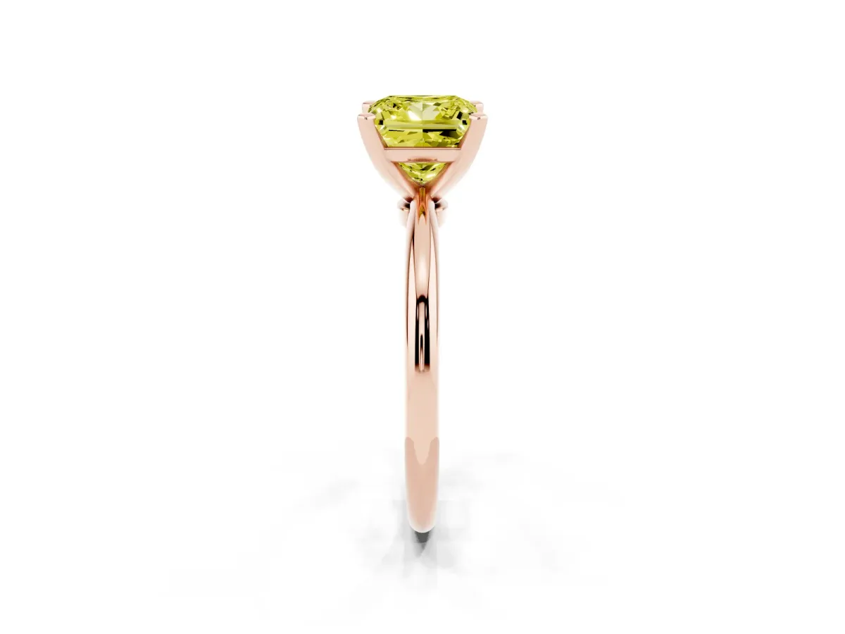 Fancy Yellow Princess Cut Diamond Solitaire Ring with Prong Setting and Classic Band Rose gold
