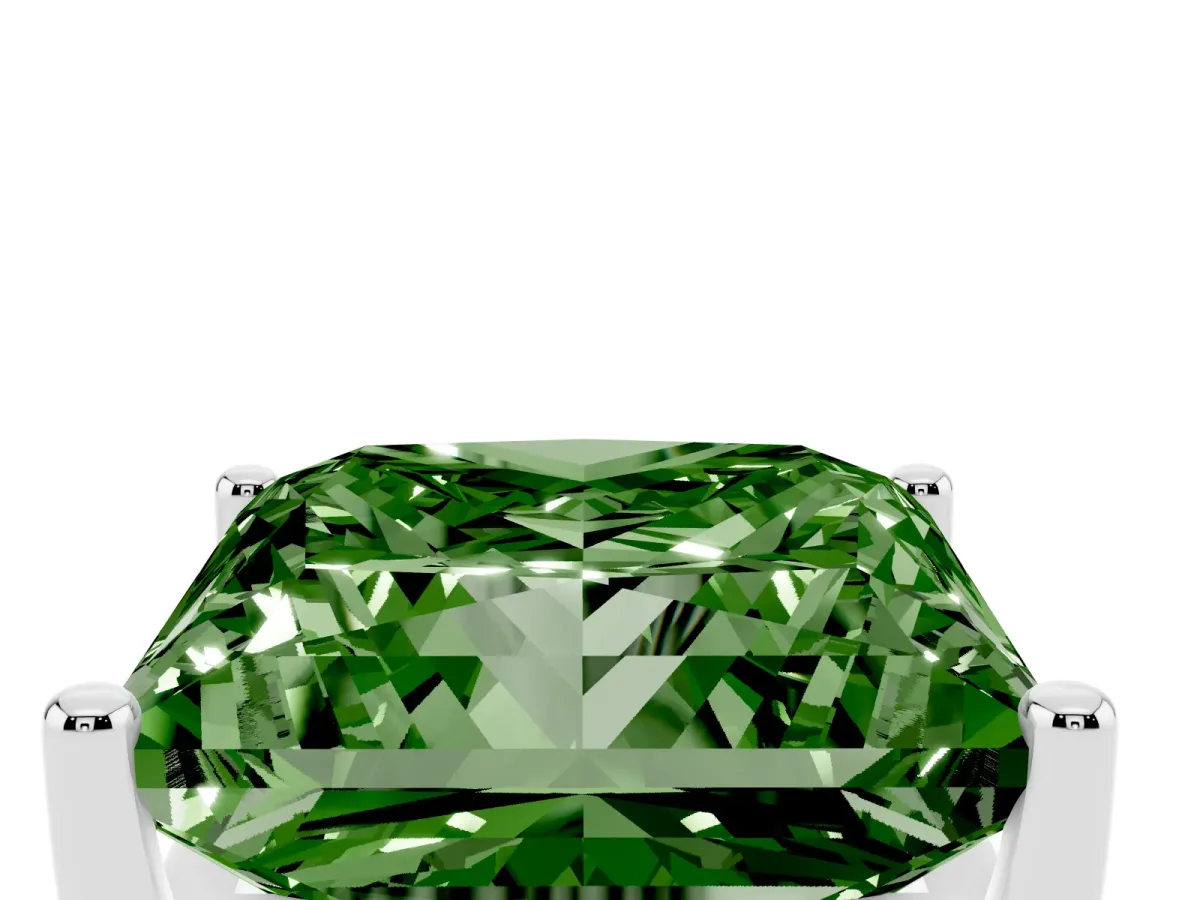 Fancy Green Princess Cut Cut Diamond Solitaire Engagement Ring with Tapered Plain Band and Four-Prong Setting Silver