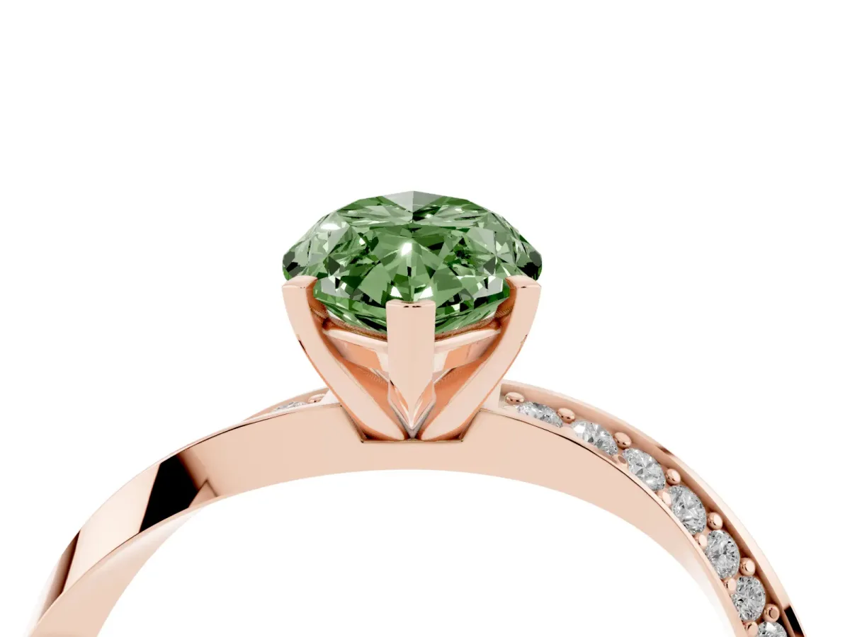 Fancy Green Marquise Cut Diamond Engagement Ring with Side Stone Accents and Four-Prong Setting Rose gold