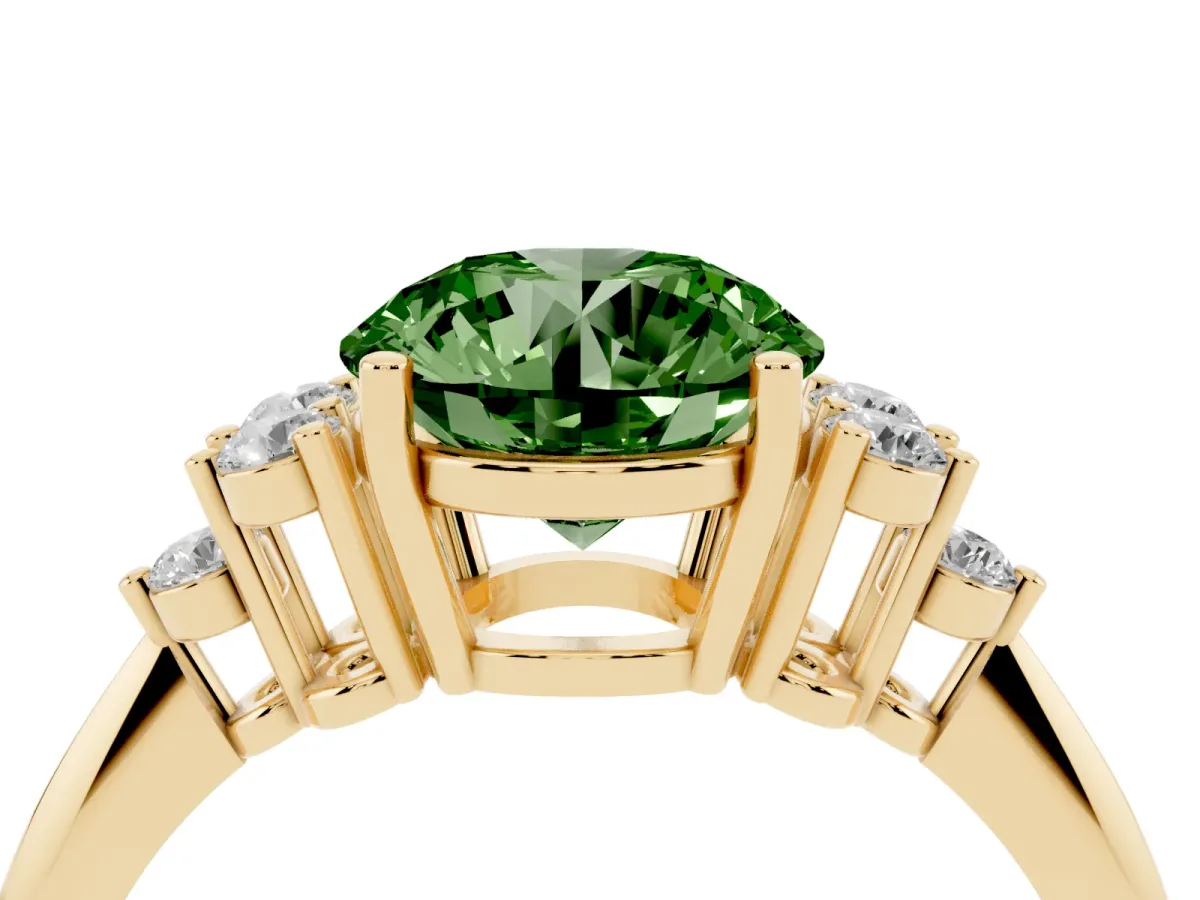 Fancy Green Round Cut Cut Diamond Cluster Ring with Solitaire Band and Four-Prong Setting Yellow gold
