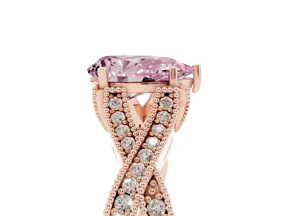 Fancy Pink Pear Cut Cut Diamond Twisted Band with Milgrain Pave Setting and Four-Prong Setting Rose gold