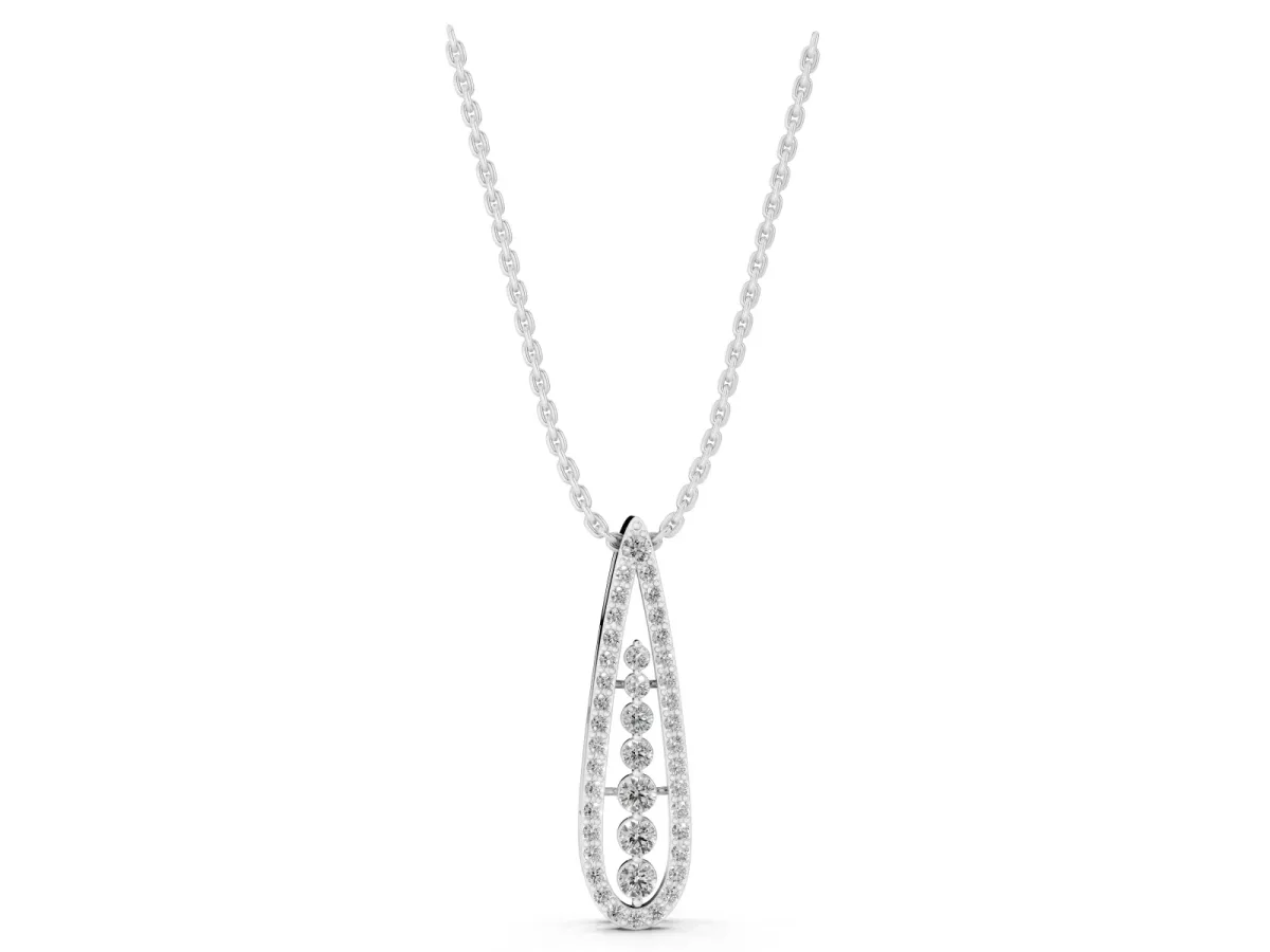 Teardrop Pavé Round Diamond Prong Pendant Silver