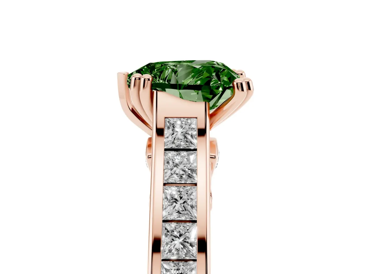 Fancy Green Heart Cut Cut Channel Set Solitaire Engagement Ring with Prong Setting Rose gold