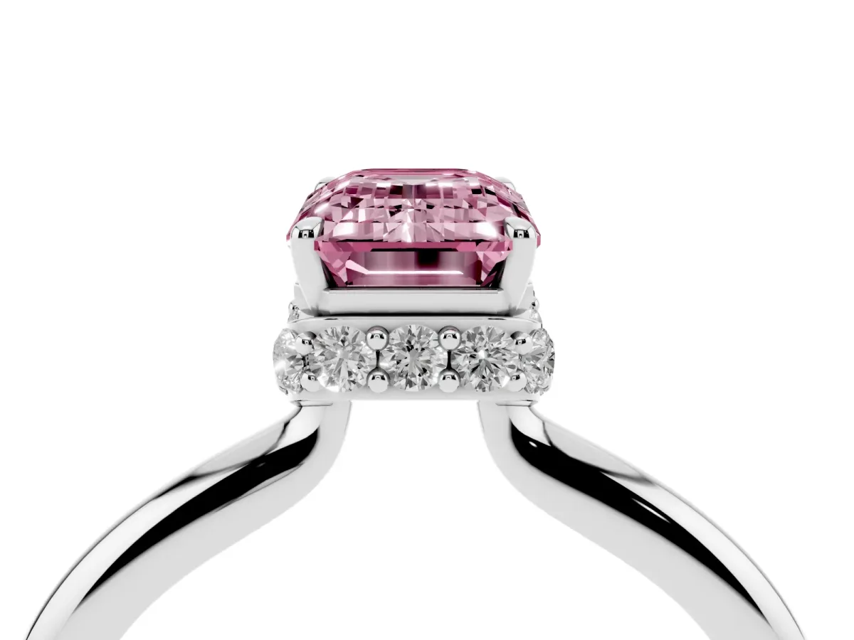 Fancy Pink Emerald Cut Brilliant Solitaire Engagement Ring with Six-Prong Setting and Classic Band White gold