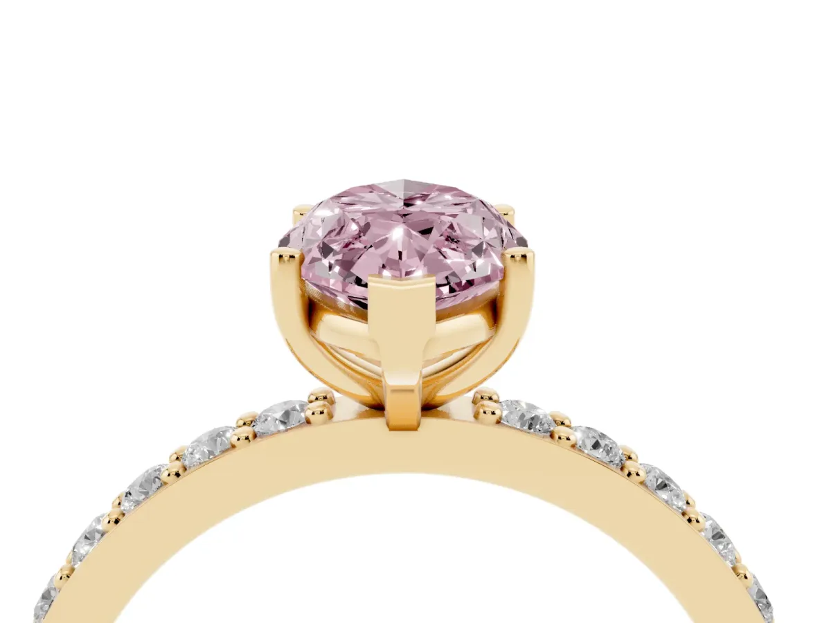 Fancy Pink Marquise Cut Cut Diamond Solitaire with Pave Band and Four-Prong Setting Yellow gold