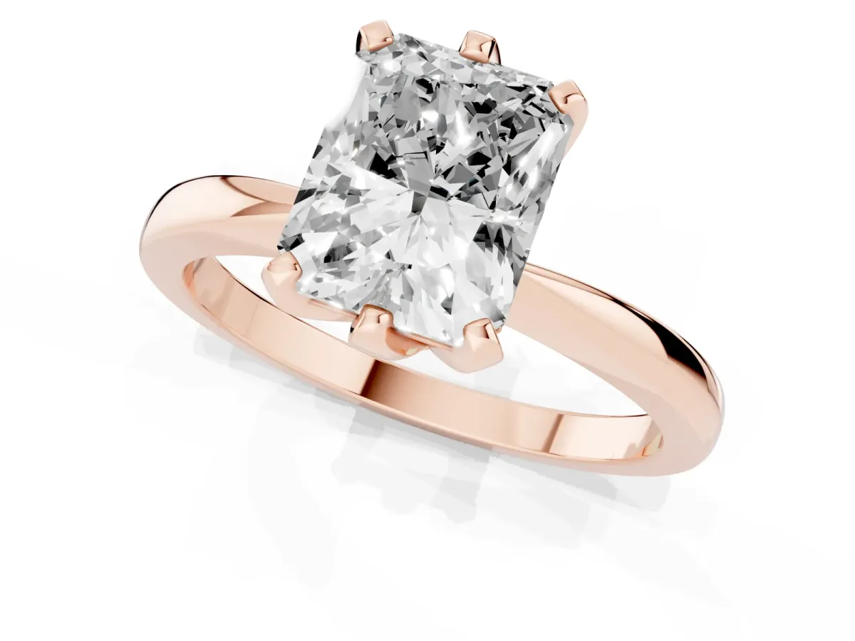 Radiant Cut Solitaire Engagement Ring with Six-Prong Setting and Tapered Band Rose gold