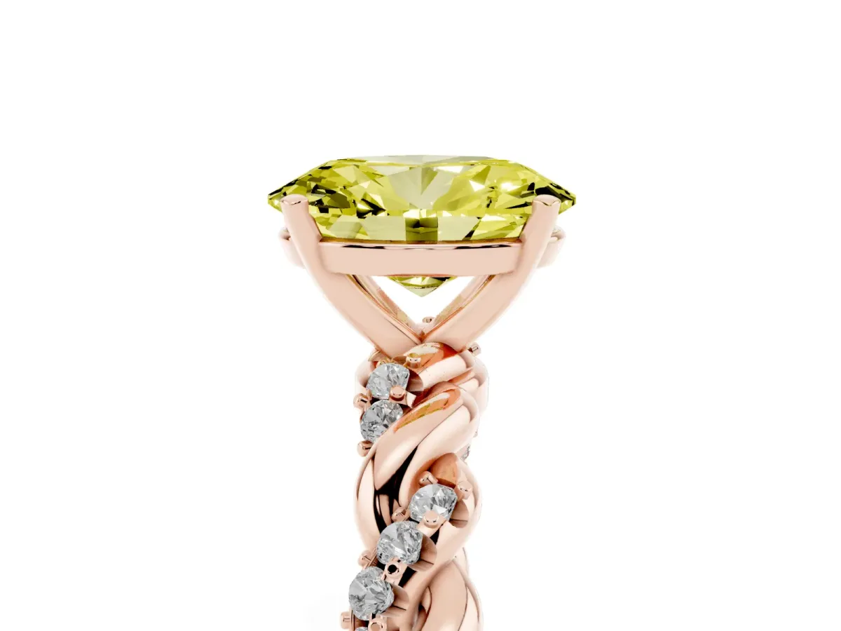 Fancy Yellow Oval Cut Diamond Solitaire Ring with Twisted Band and Pavé Accents Rose gold