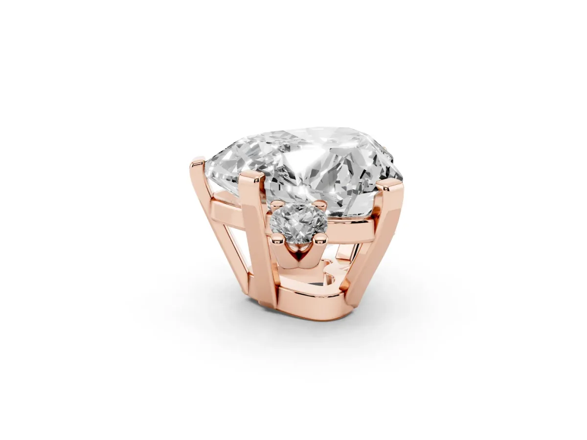 Heart Cut Cut Three-Stone Solitaire Ring with Round Accent Diamonds and Four-Prong Setting Rose gold