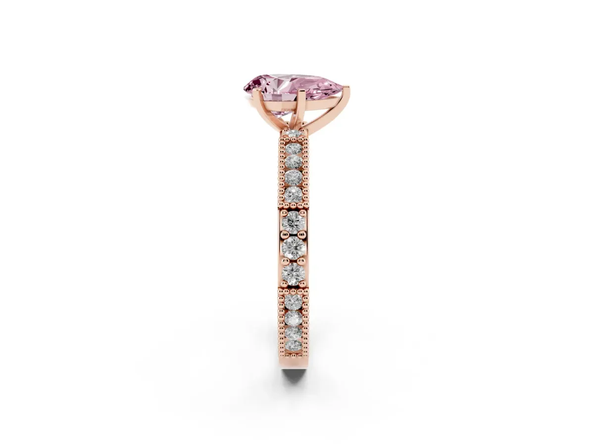 Fancy Pink Pear Cut Solitaire with Pavé Band and Four-Prong Setting Rose gold