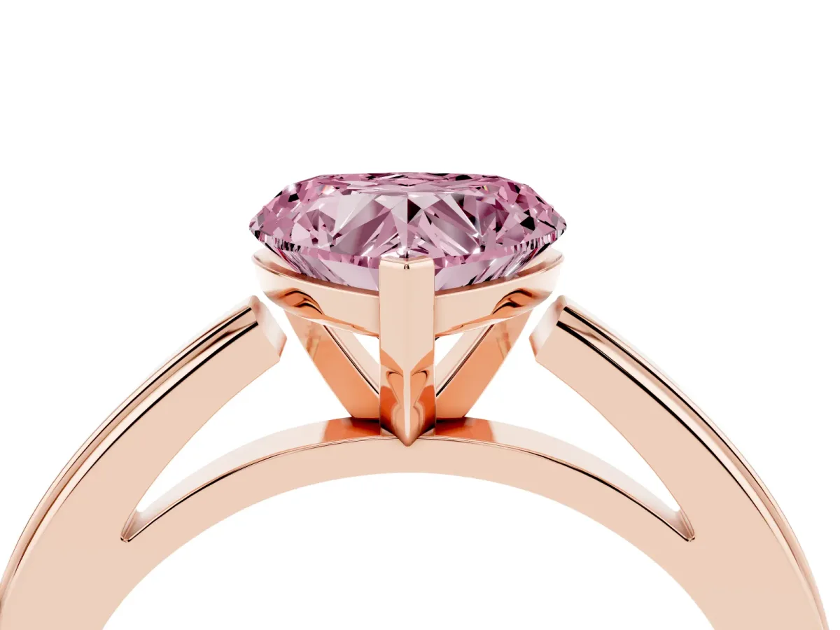 Fancy Pink Heart Cut Solitaire Diamond Ring with Four-Prong Setting and Classic Band Rose gold