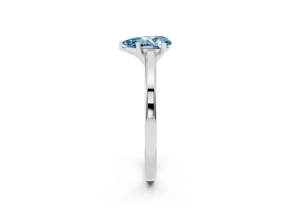Fancy Blue Pear Cut Solitaire Diamond Ring with Four-Prong Setting and Classic Band White gold