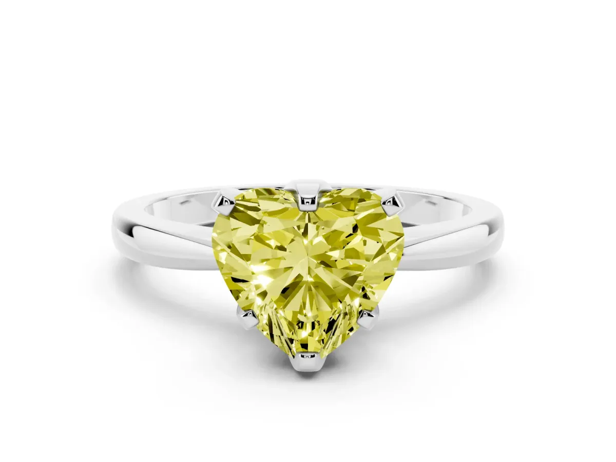 Fancy Yellow Heart Cut Solitaire Engagement Ring with Six-Prong Setting and Tapered Band Silver