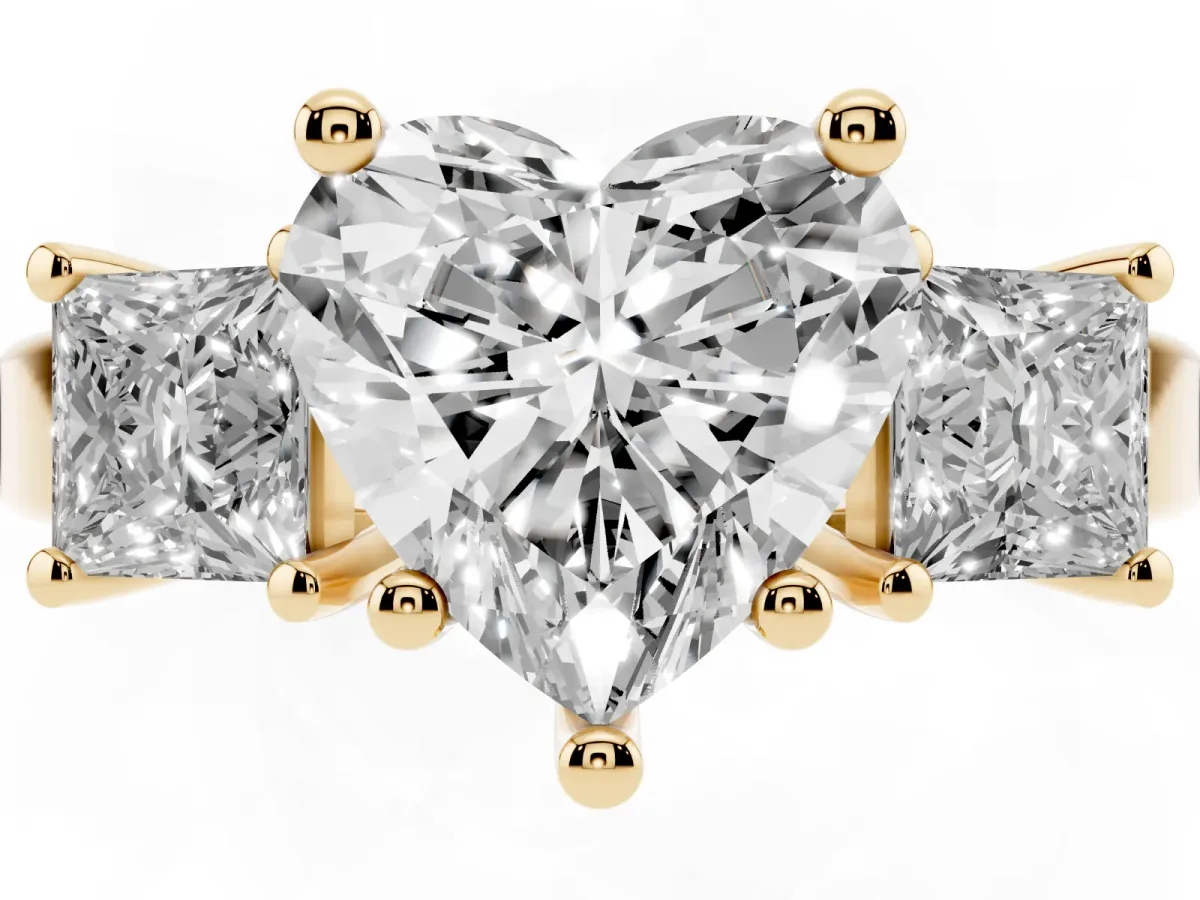 Three-Stone Heart Cut Cut Solitaire Ring with Prong Setting Yellow gold