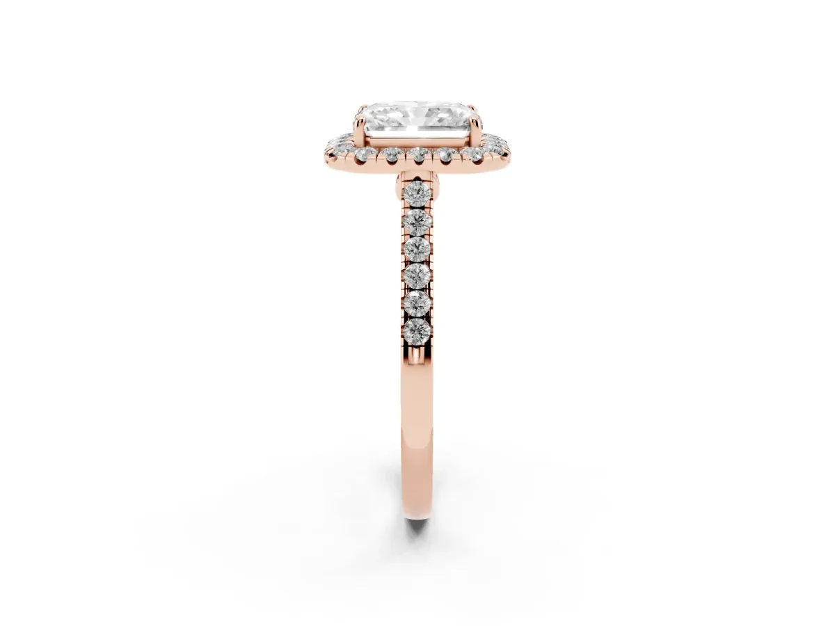 Radiant Cut Halo Pave Diamond Engagement Ring with Four-Prong Setting Rose gold
