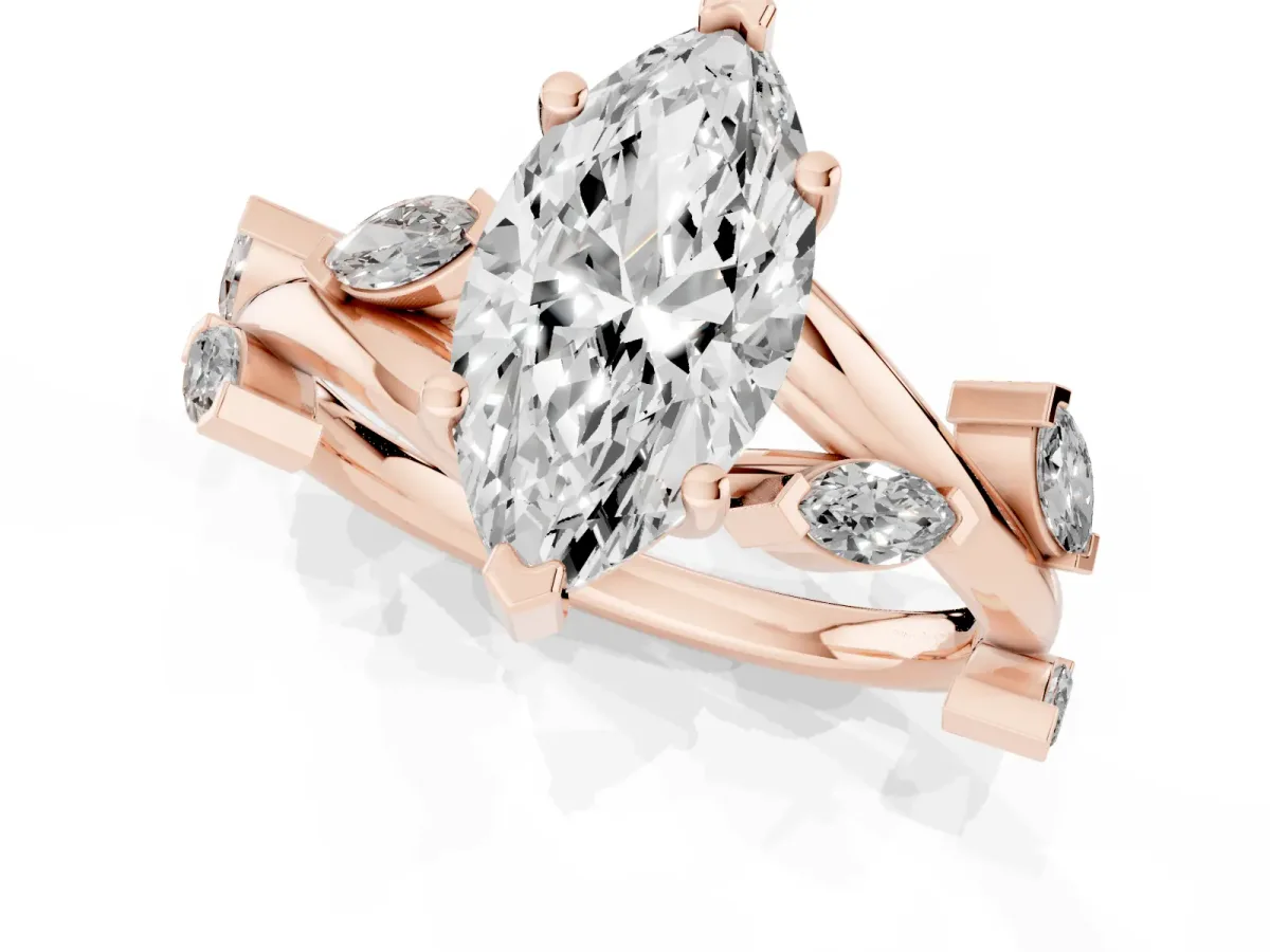 Marquise Cut Solitaire Twisted Band Marquise Accent Prong Setting Ring Rose gold