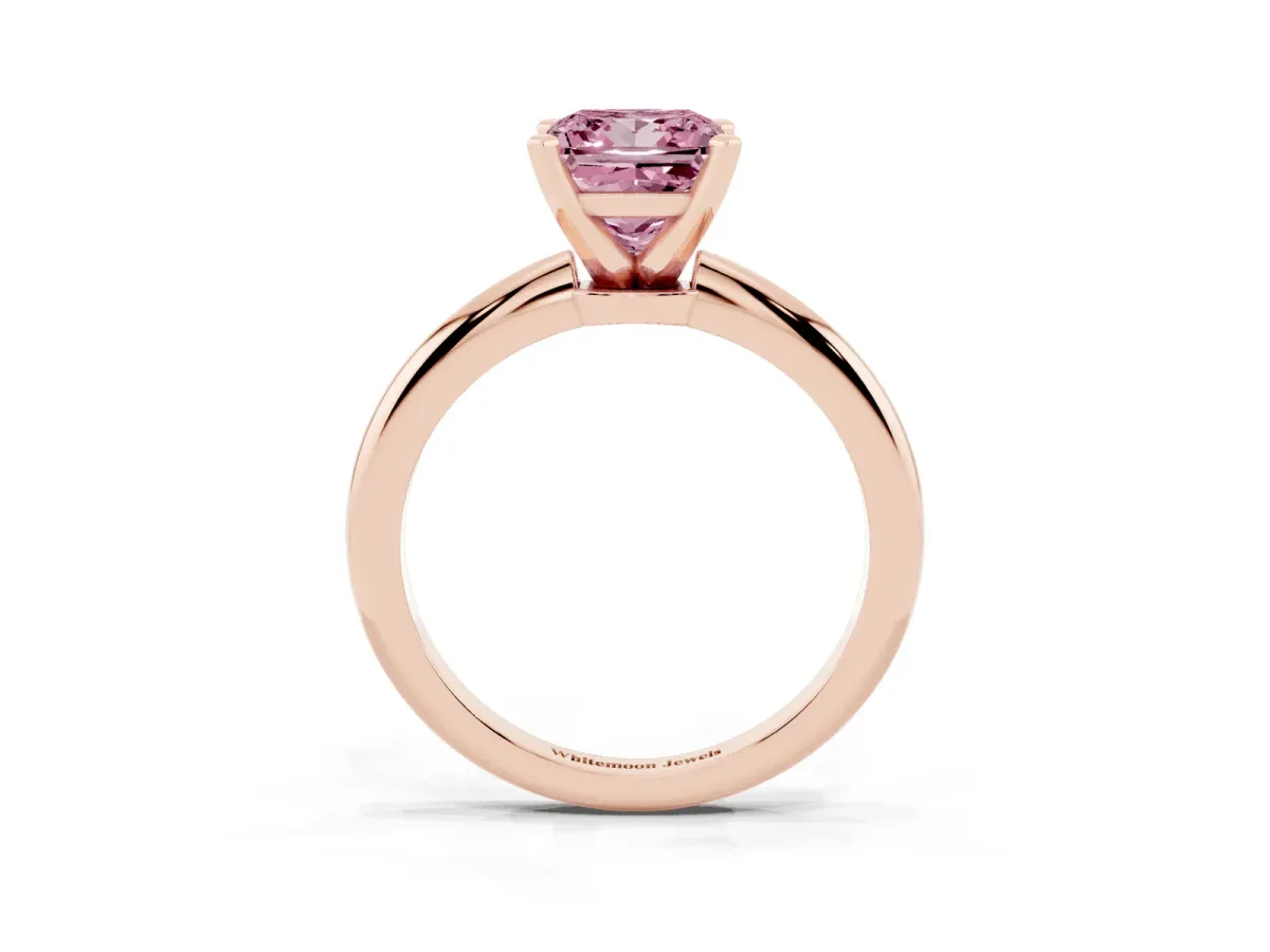 Fancy Pink Princess Cut Diamond Solitaire Ring with Prong Setting and Classic Band Rose gold
