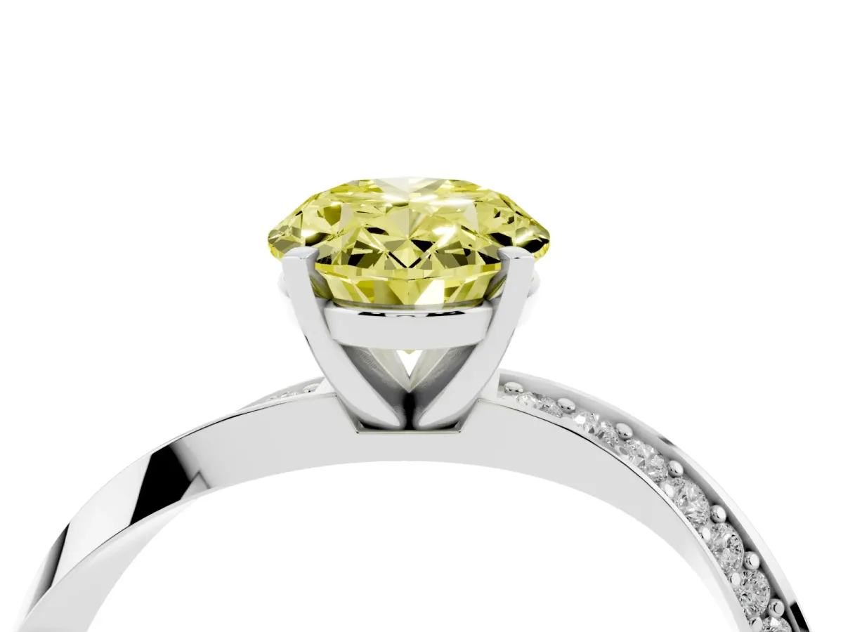 Fancy Yellow Oval Cut Diamond Engagement Ring with Side Stone Accents and Four-Prong Setting Silver