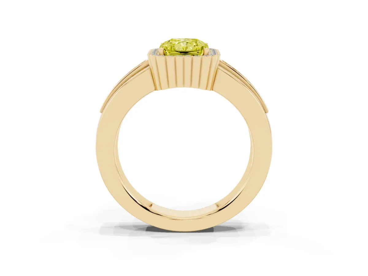 Fancy Yellow Radiant Cut Cut Halo Pave Band Four-Prong Ring Yellow gold