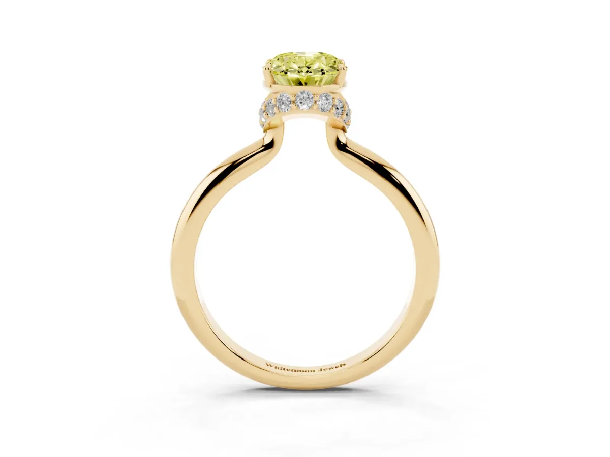 Fancy Yellow Oval Cut Brilliant Solitaire Engagement Ring with Six-Prong Setting and Classic Band Yellow gold