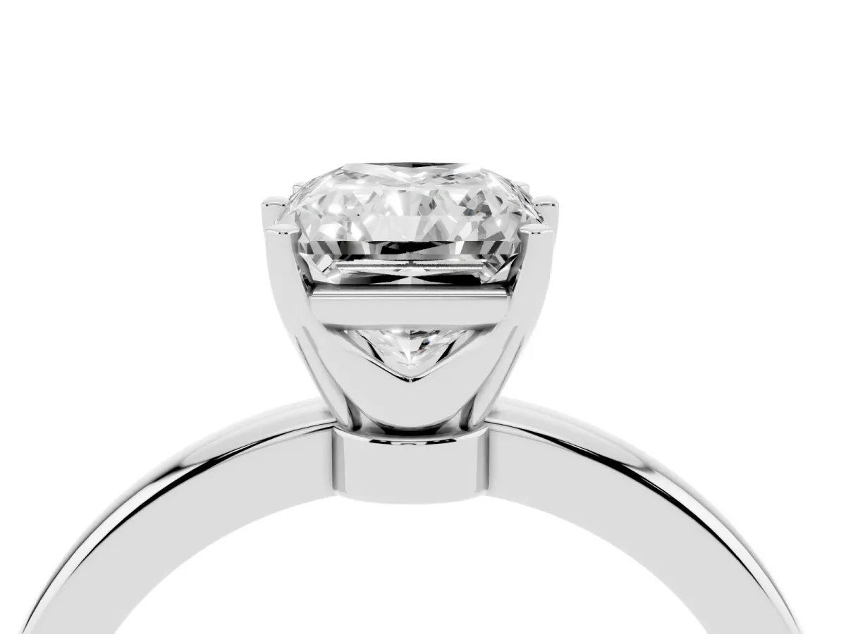 Radiant Cut Solitaire Diamond Ring with Six-Prong Setting on a Classic Band Platinum
