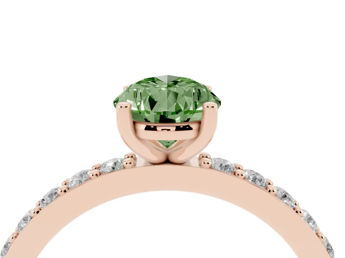 Fancy Green Pear Cut Cut Diamond Solitaire with Pave Band and Four-Prong Setting Rose gold