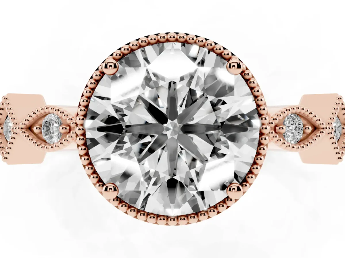 Round Cut Milgrain Marquise Diamond Twist Band Ring Rose gold