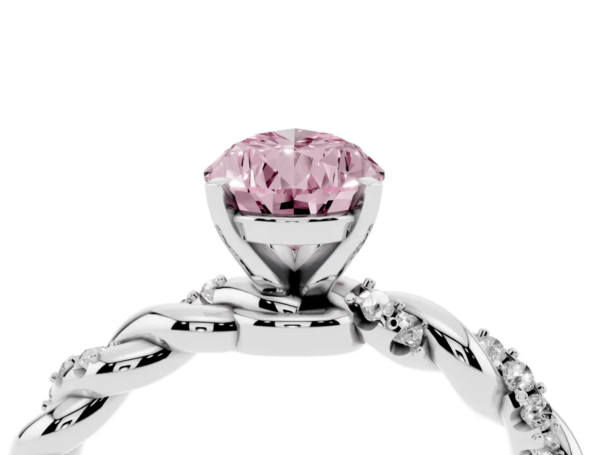 Fancy Pink Pear Cut Diamond Solitaire Ring with Twisted Band and Pavé Accents Platinum