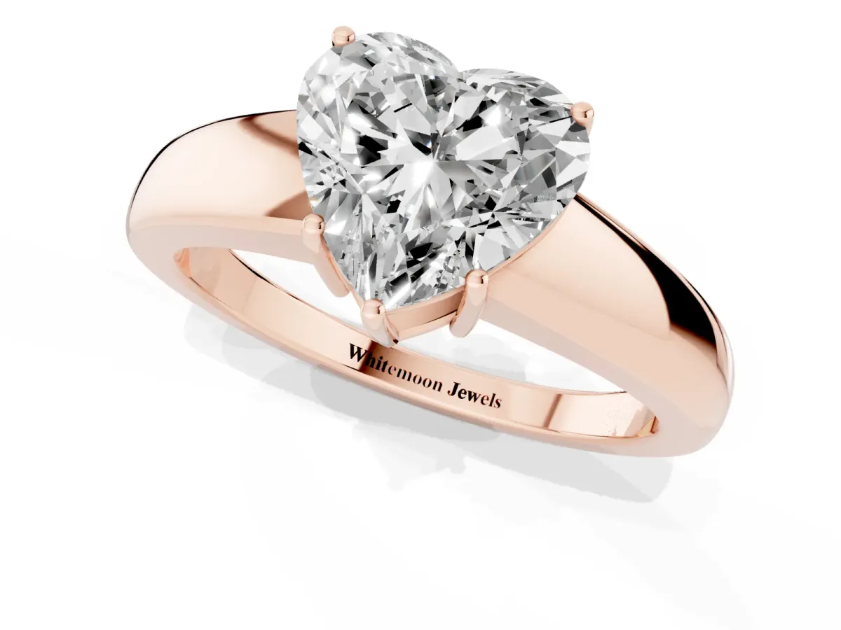 Heart Cut Solitaire Diamond Ring with Tapered Band and Four-Prong Setting Rose gold