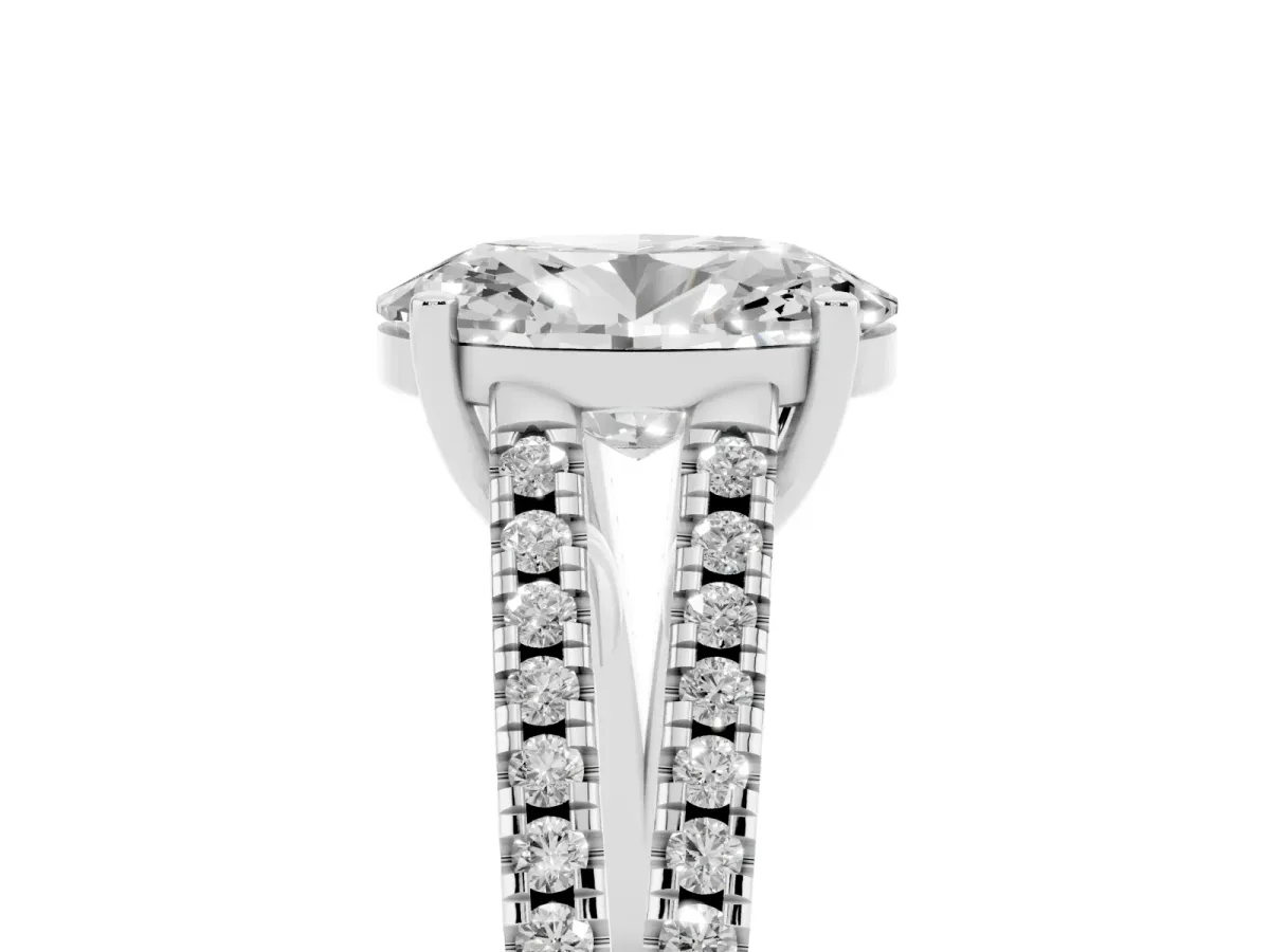 Oval Cut Diamond Solitaire Engagement Ring with Split Shank Pavé Band Silver