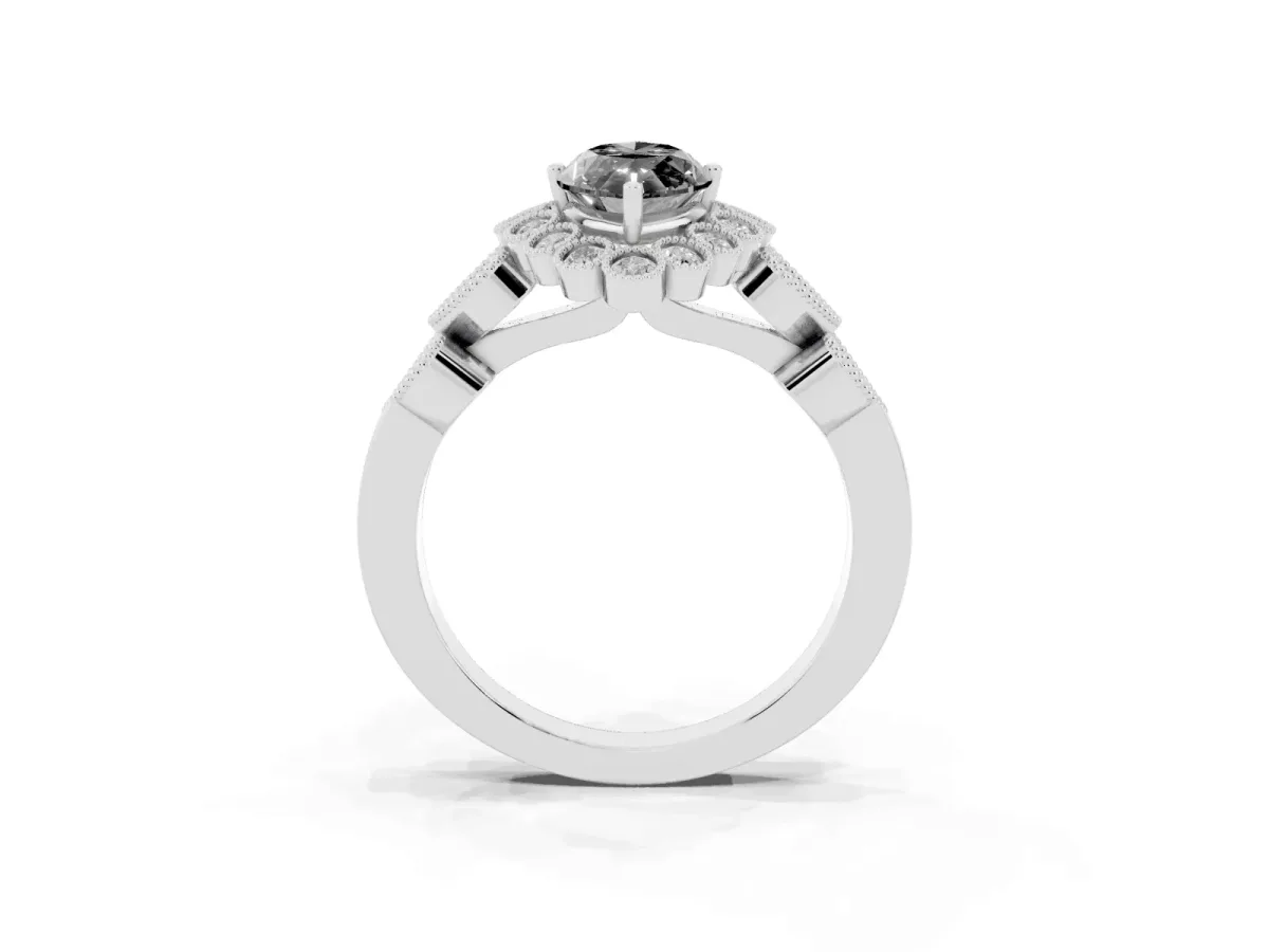 Fancy Black Marquise Cut Brilliant Milgrain Pave Heart Band Solitaire Ring Platinum