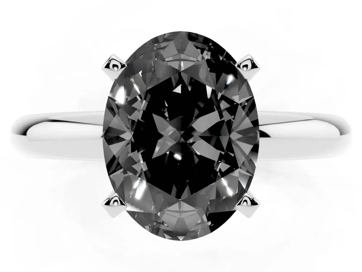 Fancy Black Oval Cut Diamond Solitaire Engagement Ring with Round Band and Four-Prong Setting Platinum