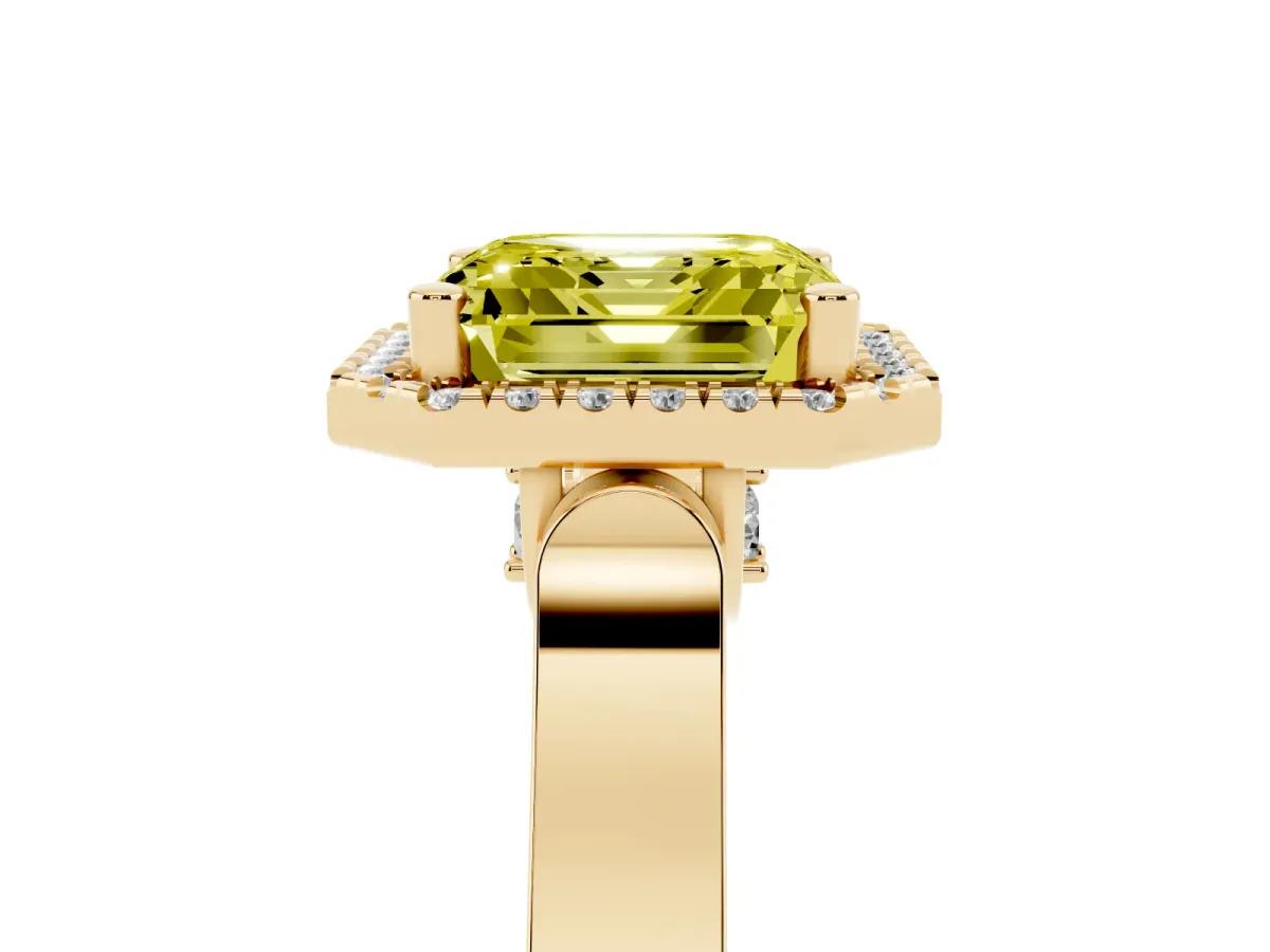 Fancy Yellow Asscher Cut Halo Pave Split Shank Prong Setting Ring Yellow gold