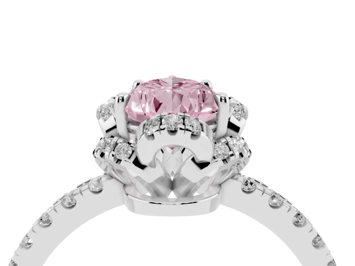 Fancy Pink Pear Cut Diamond Halo Pave Band with Four-Prong Setting Silver
