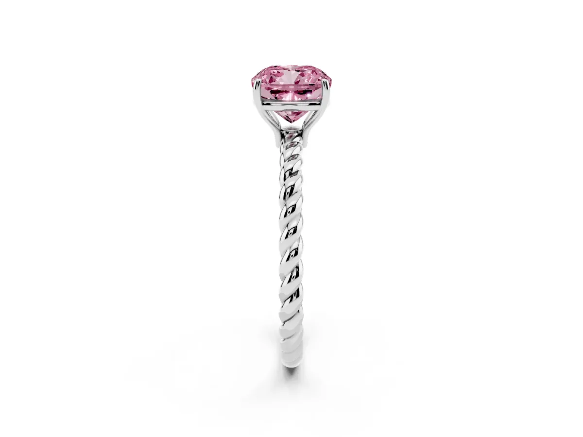 Fancy Pink Cushion Cut Solitaire Twisted Band 4-Prong Ring Platinum