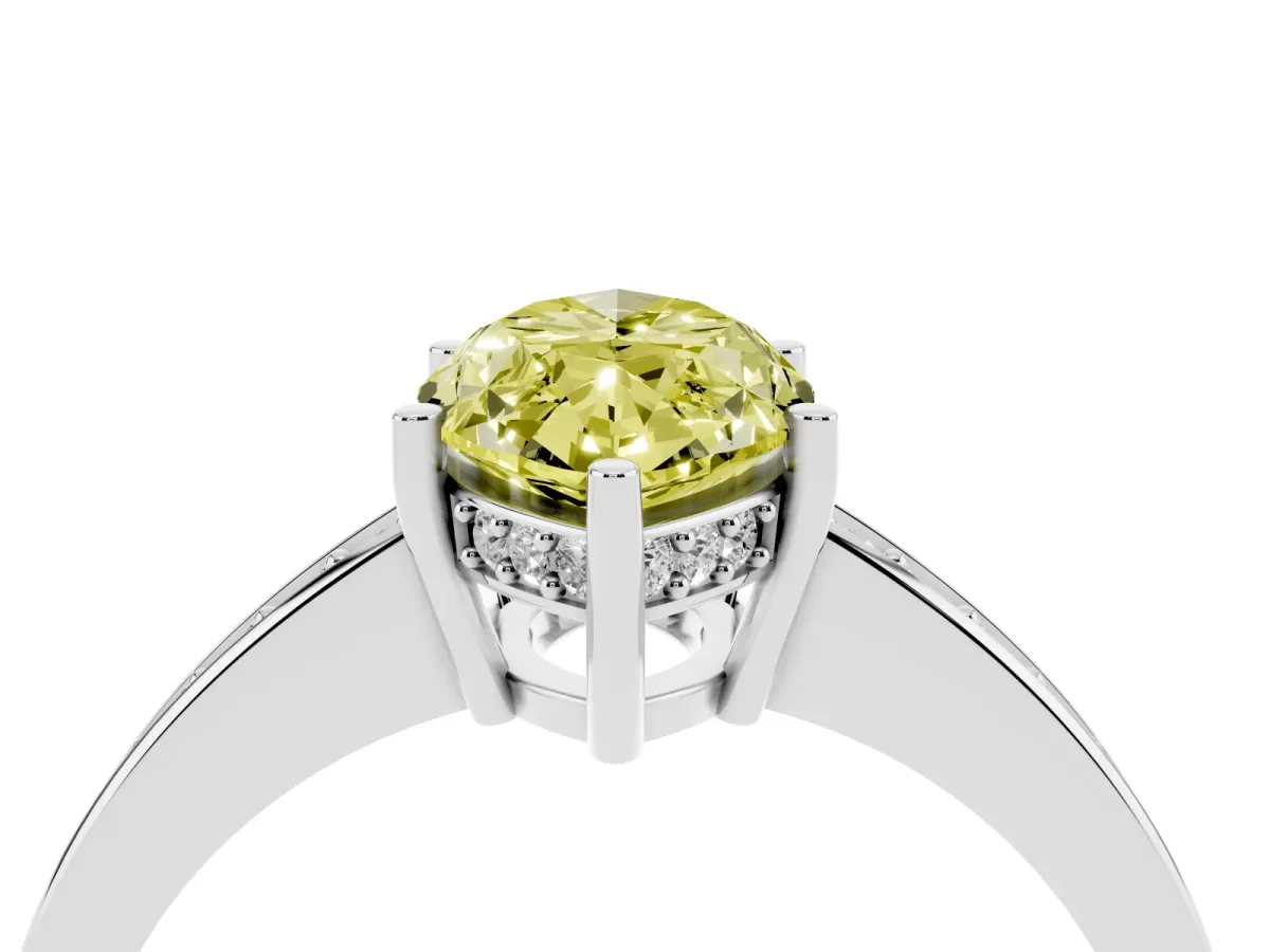 Fancy Yellow Marquise Cut Solitaire Pavé Band Prong Setting Ring Silver