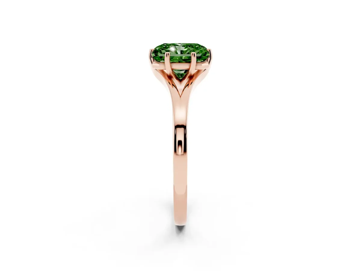 Fancy Green Radiant Cut Solitaire Diamond Ring with Six-Prong Setting and Tapered Band Rose gold