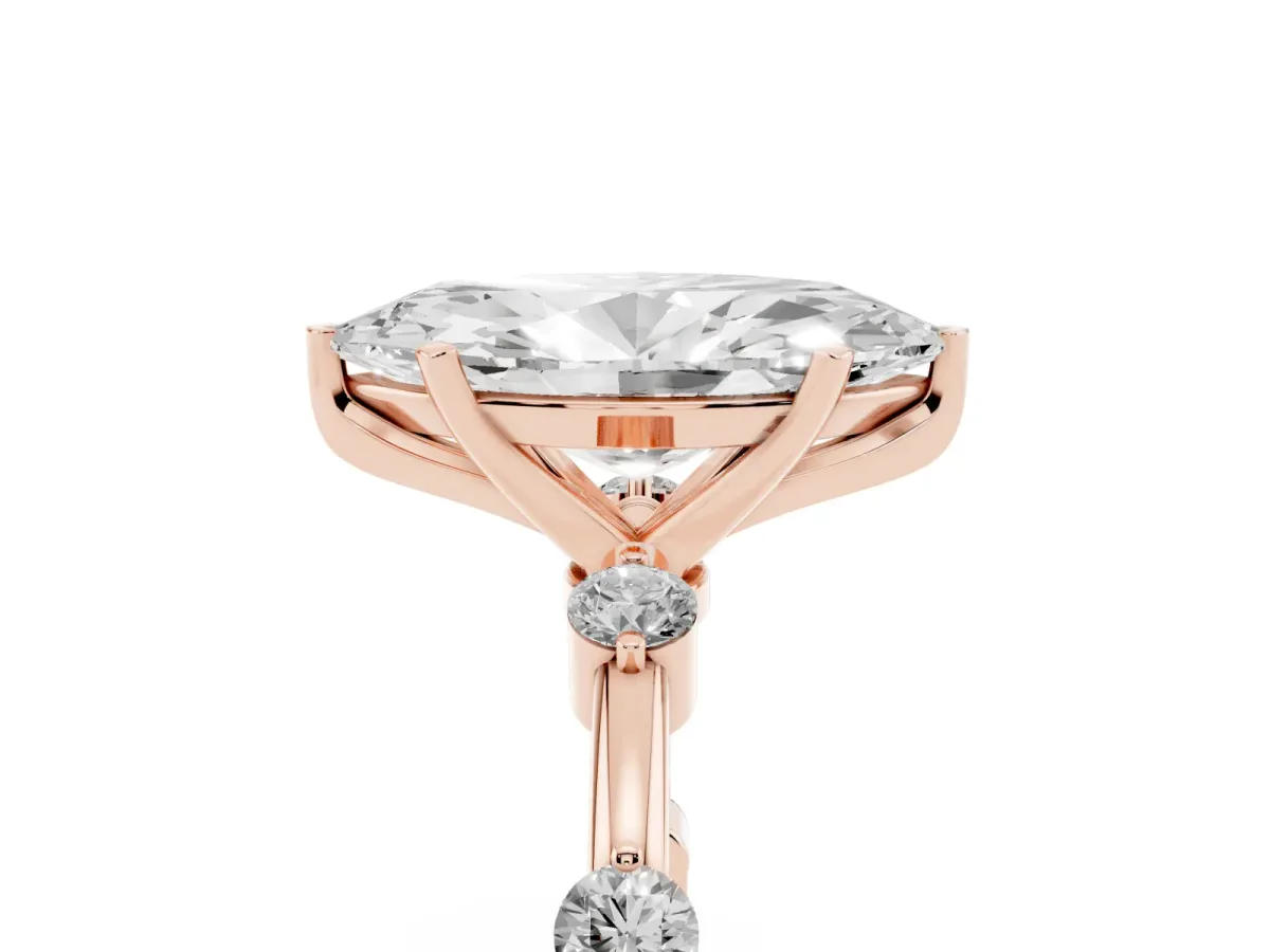 Marquise Cut Solitaire Diamond Ring with Bezel Set Side Stones and Prong Setting Rose gold