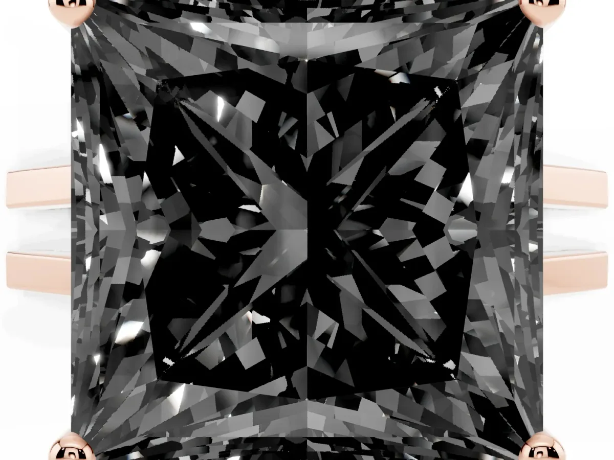 Fancy Black Princess Cut Cut Diamond Solitaire Engagement Ring with Tapered Plain Band and Four-Prong Setting Rose gold