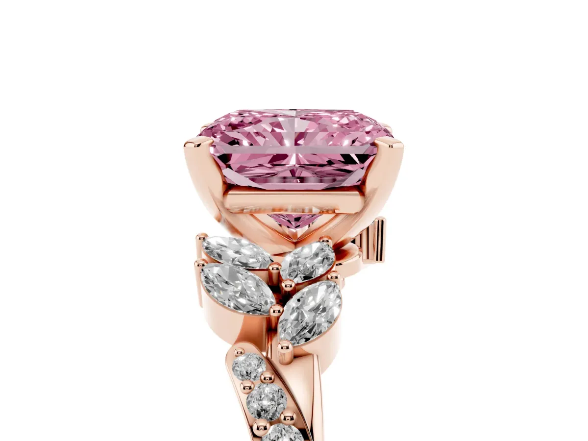 Fancy Pink Radiant Cut Solitaire Marquise Twist Band with Six-Prong Setting Rose gold