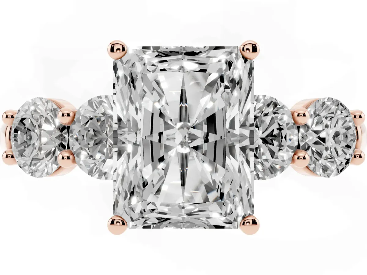 Radiant Cut Cut Five-Stone Prong Set Diamond Ring with Classic Band Rose gold