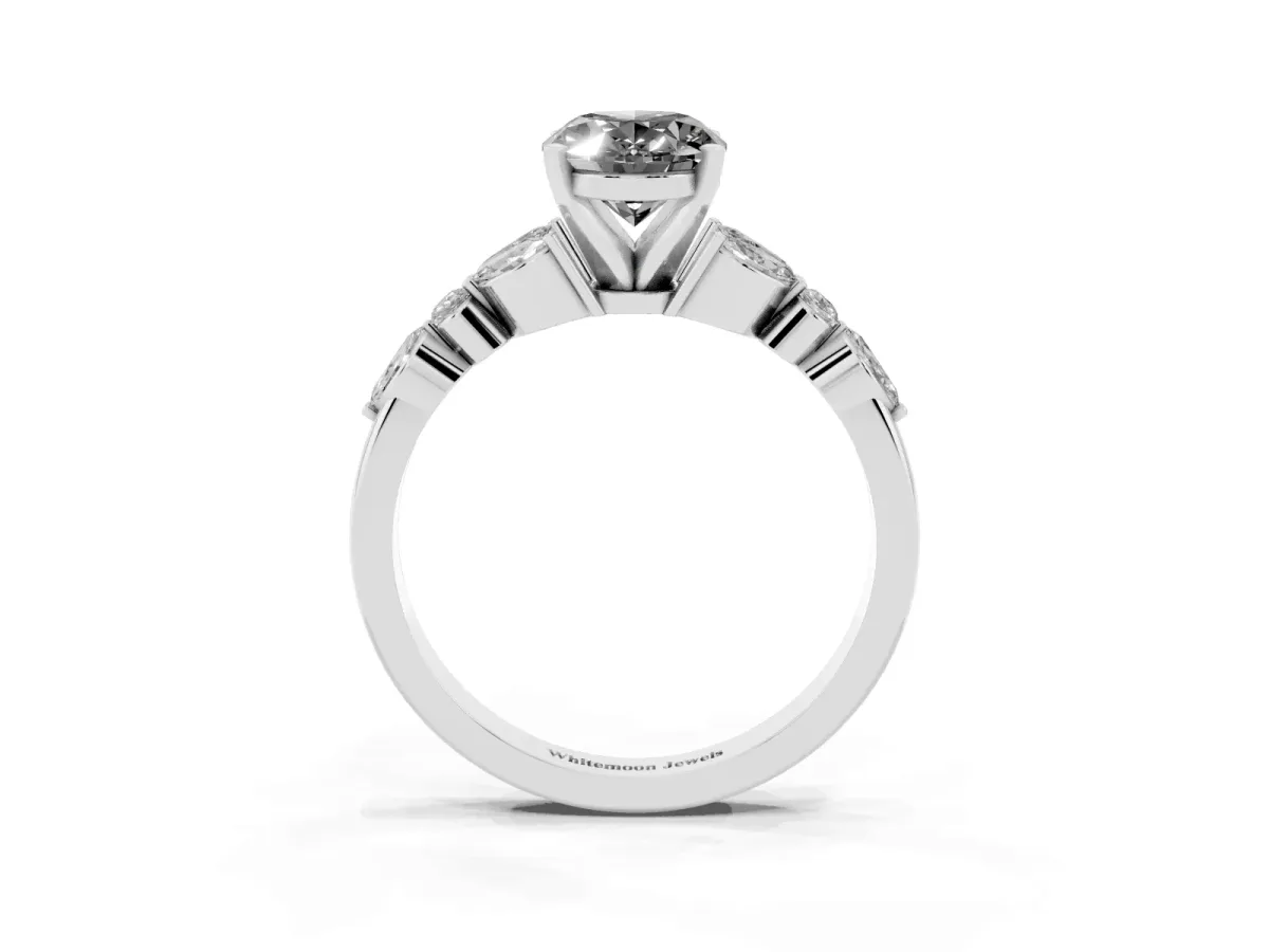Fancy Black Oval Cut Diamond Solitaire Ring with Side Stones and Four-Prong Setting Silver